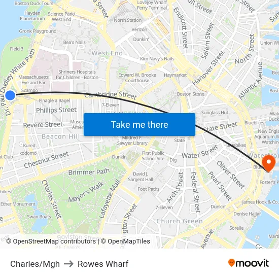 Charles/Mgh to Rowes Wharf map