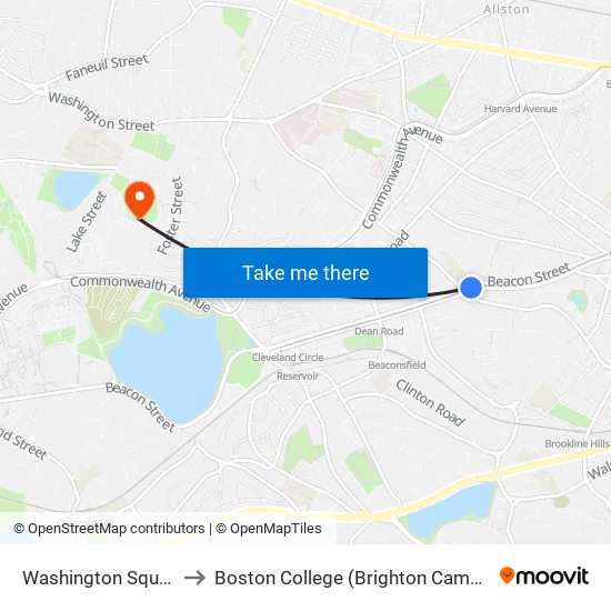 Washington Square to Boston College (Brighton Campus) map