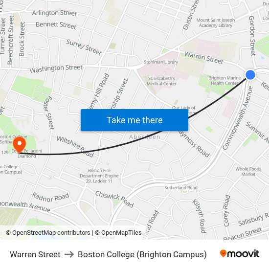 Warren Street to Boston College (Brighton Campus) map