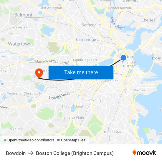 Bowdoin to Boston College (Brighton Campus) map