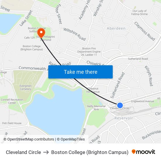 Cleveland Circle to Boston College (Brighton Campus) map