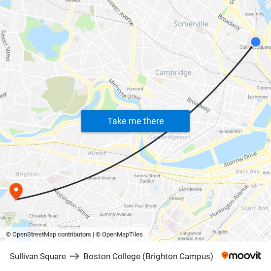 Sullivan Square to Boston College (Brighton Campus) map