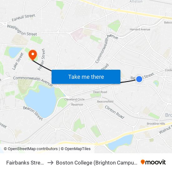 Fairbanks Street to Boston College (Brighton Campus) map
