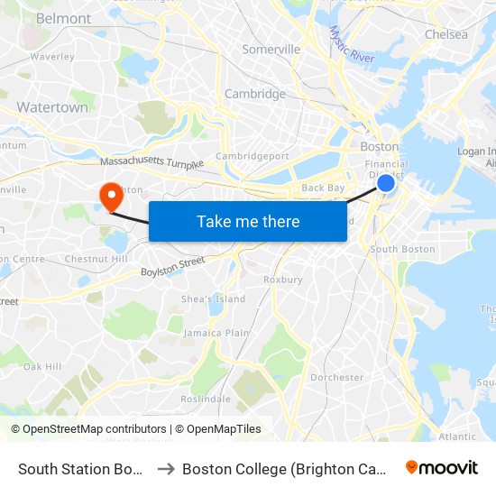 South Station Boston to Boston College (Brighton Campus) map