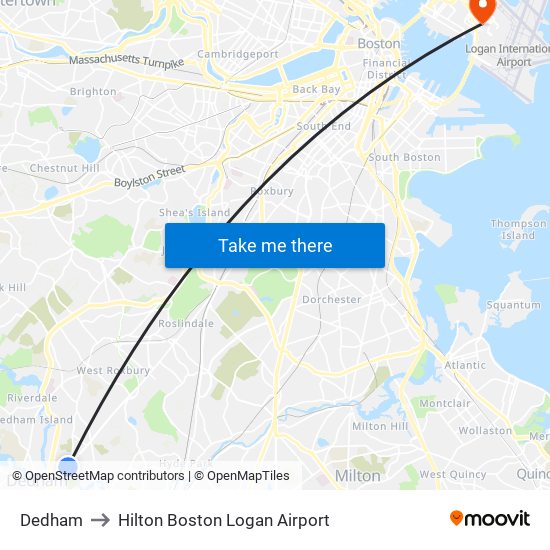 Dedham to Hilton Boston Logan Airport map