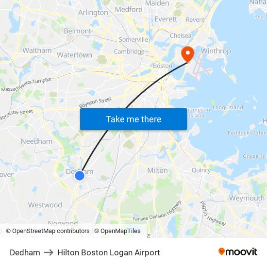 Dedham to Hilton Boston Logan Airport map