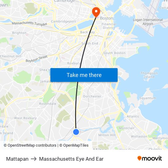 Mattapan to Massachusetts Eye And Ear map
