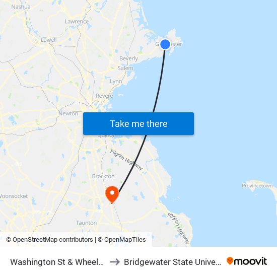 Washington St & Wheeler St to Bridgewater State University map