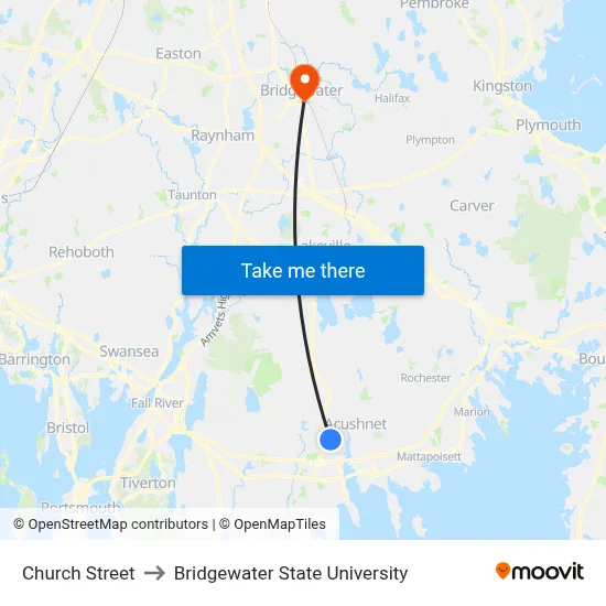 Church Street to Bridgewater State University map