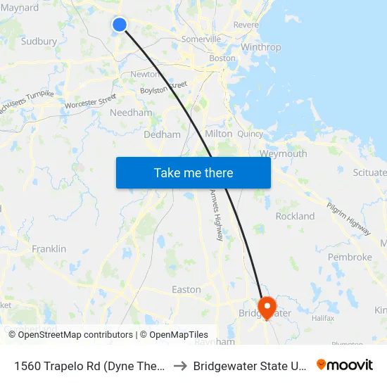 1560 Trapelo Rd  (Dyne Therapeutics) to Bridgewater State University map