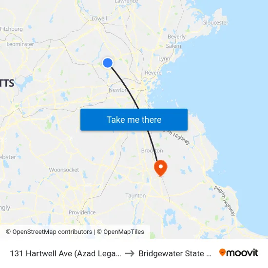 131 Hartwell Ave  (Azad Legacy Partners) to Bridgewater State University map