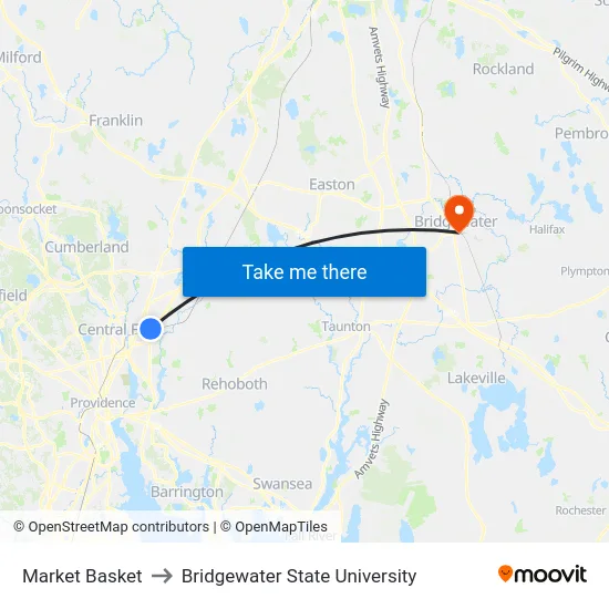 Market Basket to Bridgewater State University map