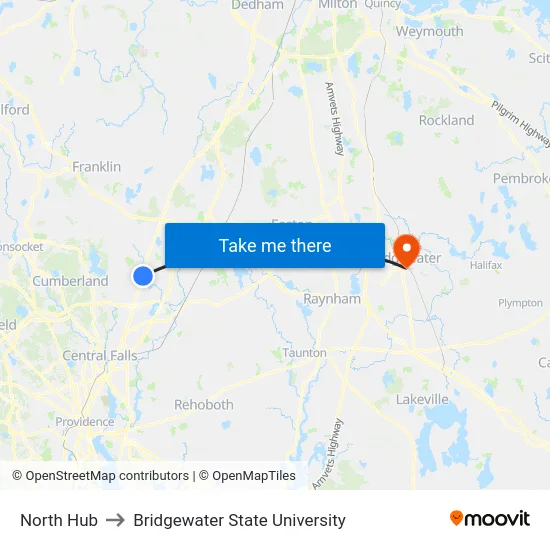 North Hub to Bridgewater State University map