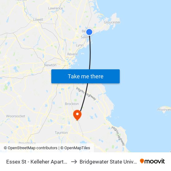 Essex St - Kelleher Apartments to Bridgewater State University map