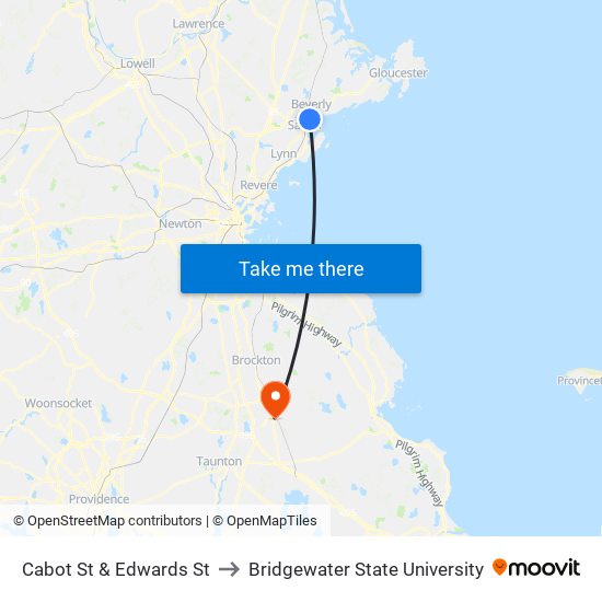 Cabot St & Edwards St to Bridgewater State University map