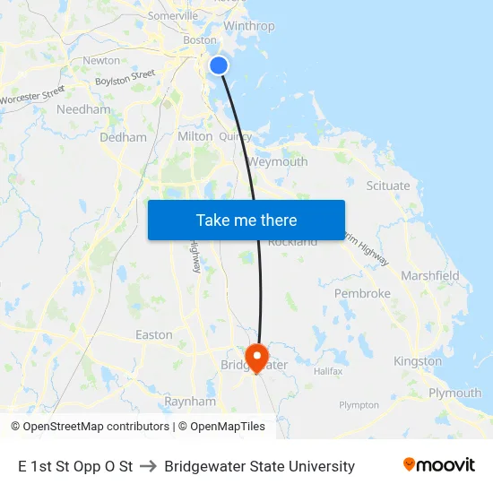 E 1st St Opp O St to Bridgewater State University map