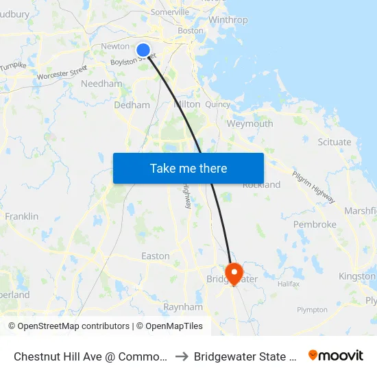 Chestnut Hill Ave @ Commonwealth Ave to Bridgewater State University map