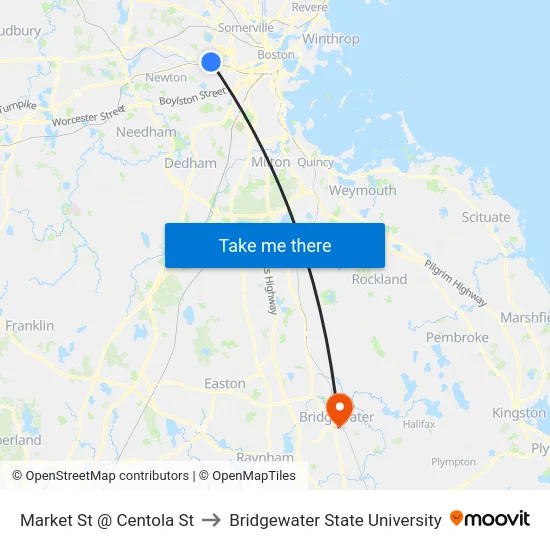 Market St @ Centola St to Bridgewater State University map