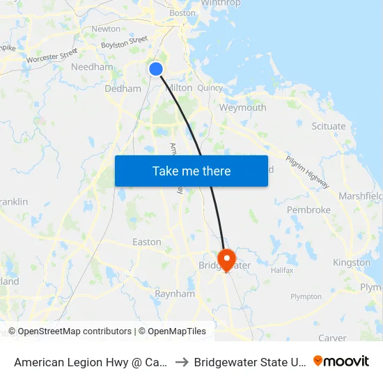 American Legion Hwy @ Canterbury St to Bridgewater State University map