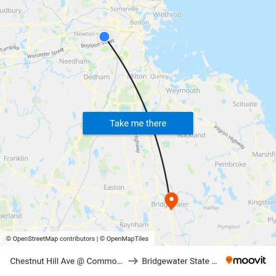 Chestnut Hill Ave @ Commonwealth Ave to Bridgewater State University map