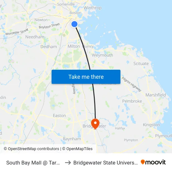 South Bay Mall @ Target to Bridgewater State University map