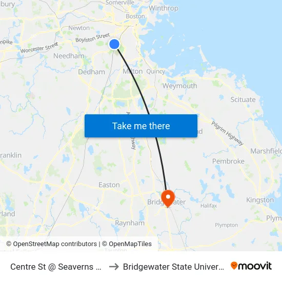 Centre St @ Seaverns Ave to Bridgewater State University map