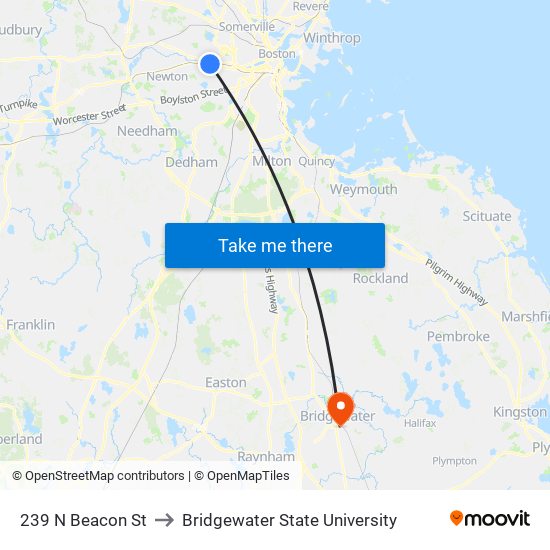 239 N Beacon St to Bridgewater State University map