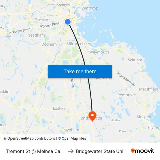 Tremont St @ Melnea Cass Blvd to Bridgewater State University map