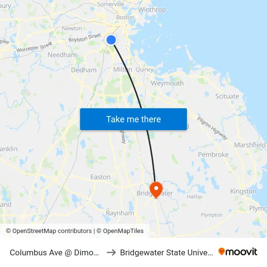 Columbus Ave @ Dimock St to Bridgewater State University map