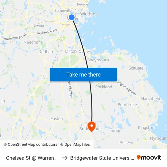 Chelsea St @ Warren St to Bridgewater State University map