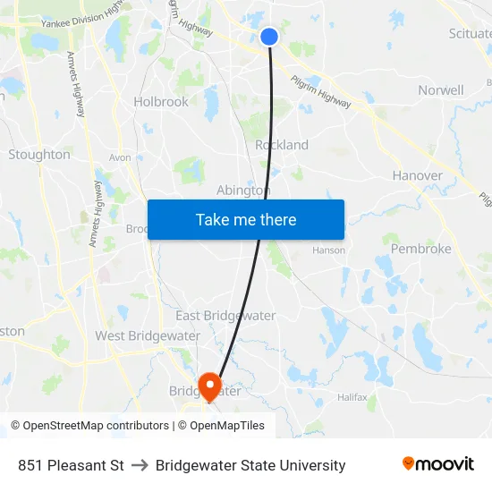 851 Pleasant St to Bridgewater State University map