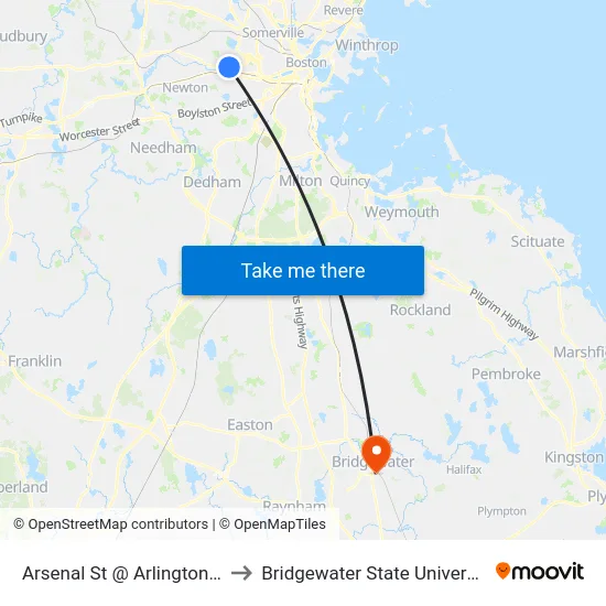Arsenal St @ Arlington St to Bridgewater State University map