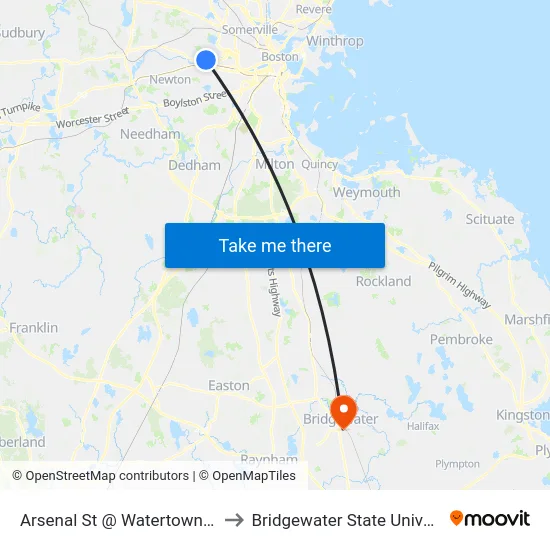 Arsenal St @ Watertown Mall to Bridgewater State University map