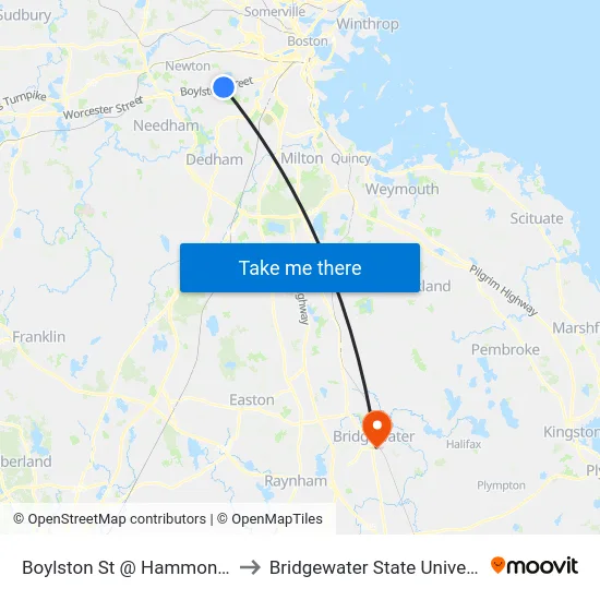 Boylston St @ Hammond St to Bridgewater State University map