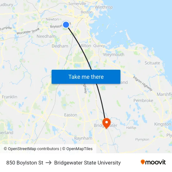 850 Boylston St to Bridgewater State University map