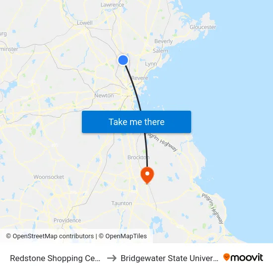 Redstone Shopping Center to Bridgewater State University map
