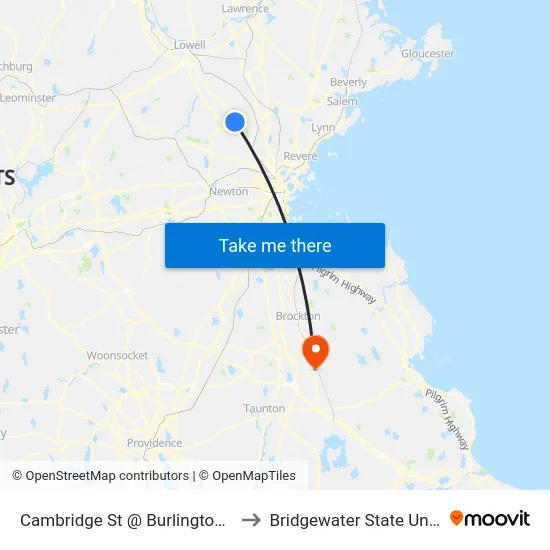 Cambridge St @ Burlington Mall Rd to Bridgewater State University map