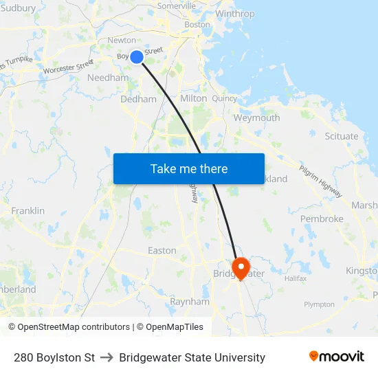280 Boylston St to Bridgewater State University map