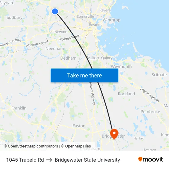 1045 Trapelo Rd to Bridgewater State University map