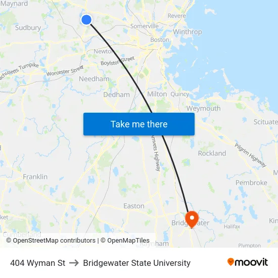404 Wyman St to Bridgewater State University map