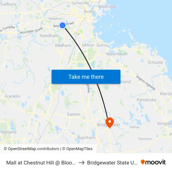 Mall at Chestnut Hill @ Bloomingdale's to Bridgewater State University map