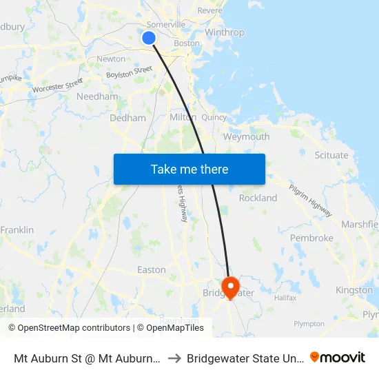 Mt Auburn St @ Mt Auburn Hospital to Bridgewater State University map