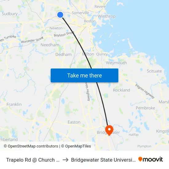 Trapelo Rd @ Church St to Bridgewater State University map