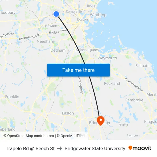 Trapelo Rd @ Beech St to Bridgewater State University map