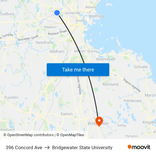 396 Concord Ave to Bridgewater State University map