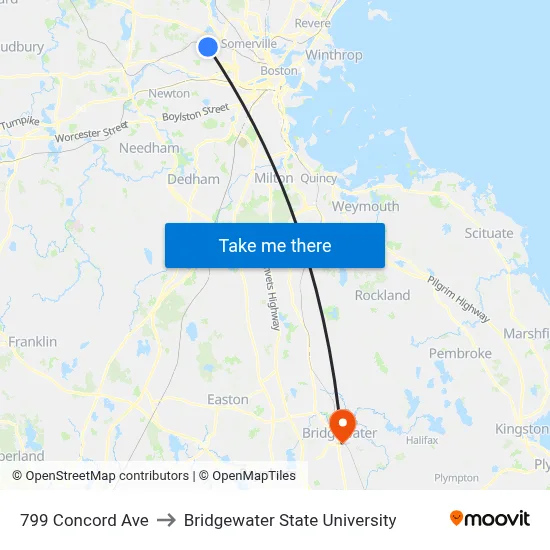 799 Concord Ave to Bridgewater State University map