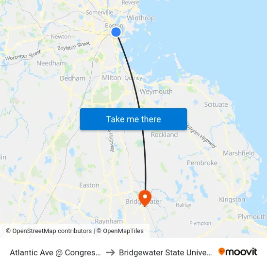 Atlantic Ave @ Congress St to Bridgewater State University map