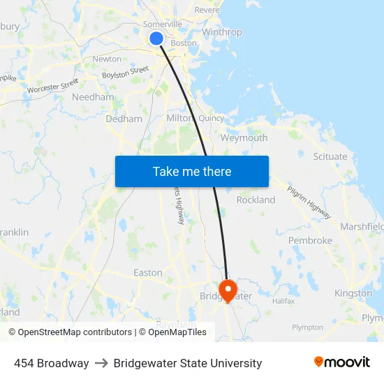 454 Broadway to Bridgewater State University map