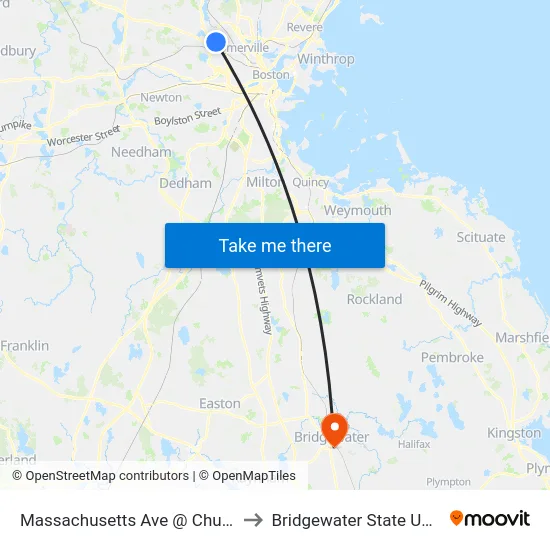 Massachusetts Ave @ Churchill Ave to Bridgewater State University map