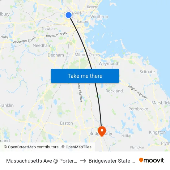 Massachusetts Ave @ Porter Red Line Sta to Bridgewater State University map